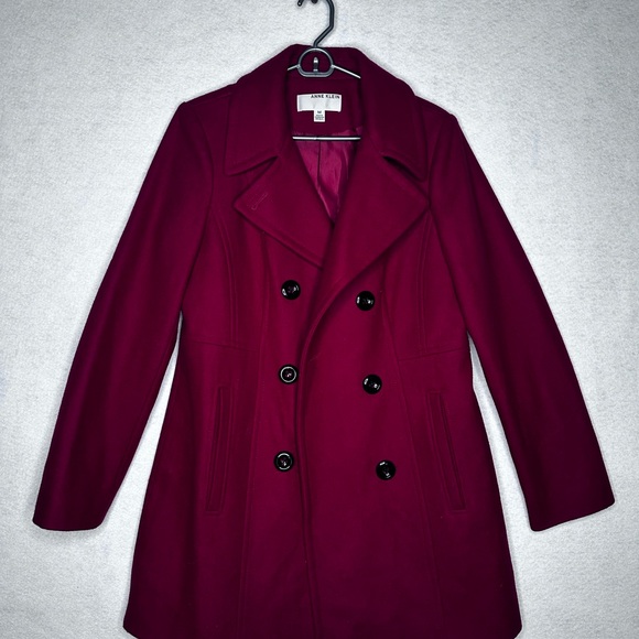 Anne Klein Jackets & Blazers - Anne Klein Burgundy Double Breasted PeaCoat Size M
